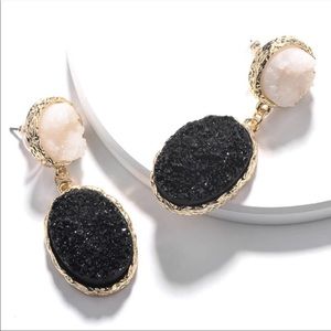 New! Anthro Druzy Quartz Earrings in Black